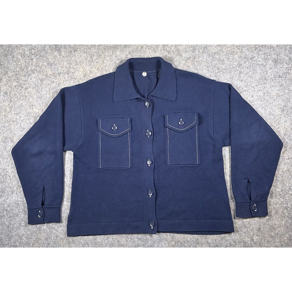 Margaret O’Leary Shacket Women’s M Navy Blue Button Up Pocket Cardigan Organic